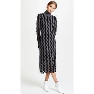 DIANE VON FURSTENBERG Turtleneck Long-sleeve Knit Intarsia Midi Dress, Size P